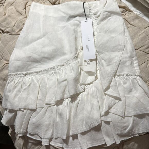 NWT 200.00 Iro Skirts Musk Linen Side Zip Tiered Ruffled A-Line - Picture 6 of 8